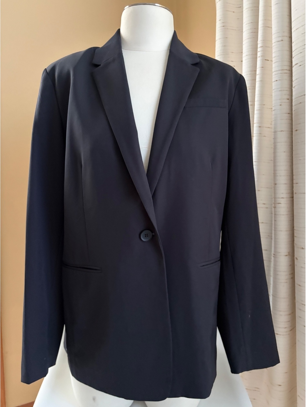 Women Everlane The Modern Blazer navy blue 100% Wool one button notch lapels 12